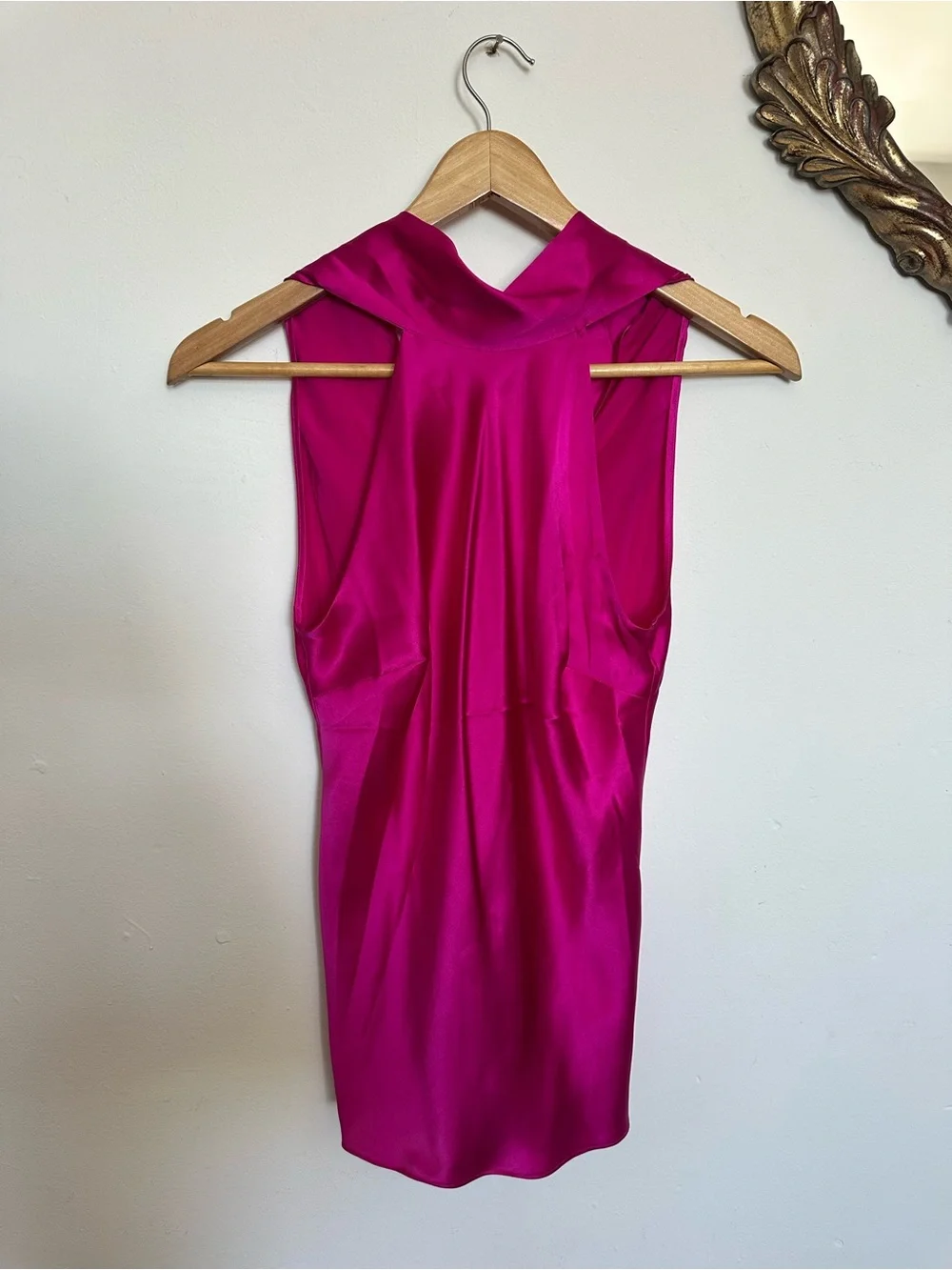 Frame Denim draped neck tie halter top Magenta